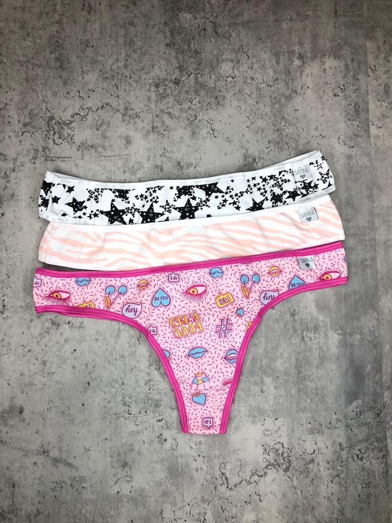 PACK X3 COLALES DE ALGODÓN Y LYCRA ESTAMPADA