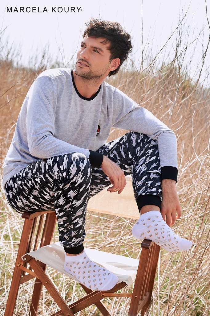 INV. CONJUNTO MANGA LARGA DE ALGODON COMBINADO CON PANTALON ESTAMPADO "RIDER"