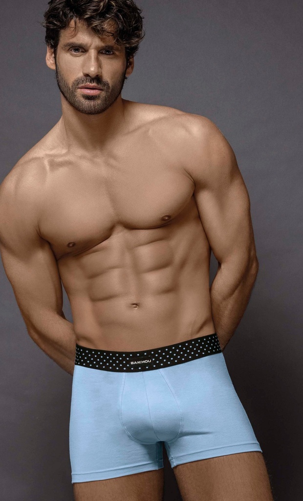 [BAK2011] BOXER BASICO LISO CON ELASTICO LUNARES (S, AZUL MARINO)