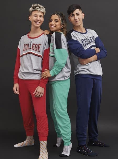 [MKP4115] DESCUENTO 10% LIQUIDACION DE TEMPORADA!  INV. PIJAMA CONJUNTO  TEEN JER.MGA.LGA.OVERSIZE C/EST.REC."COLLEGE" (12, AZUL MARINO)