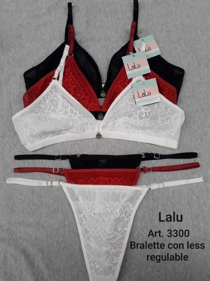 [LALU3300] CONJUNTO BRALETTE ENCAJE TUL CON COLALES REGULABLE (85, BLANCO)