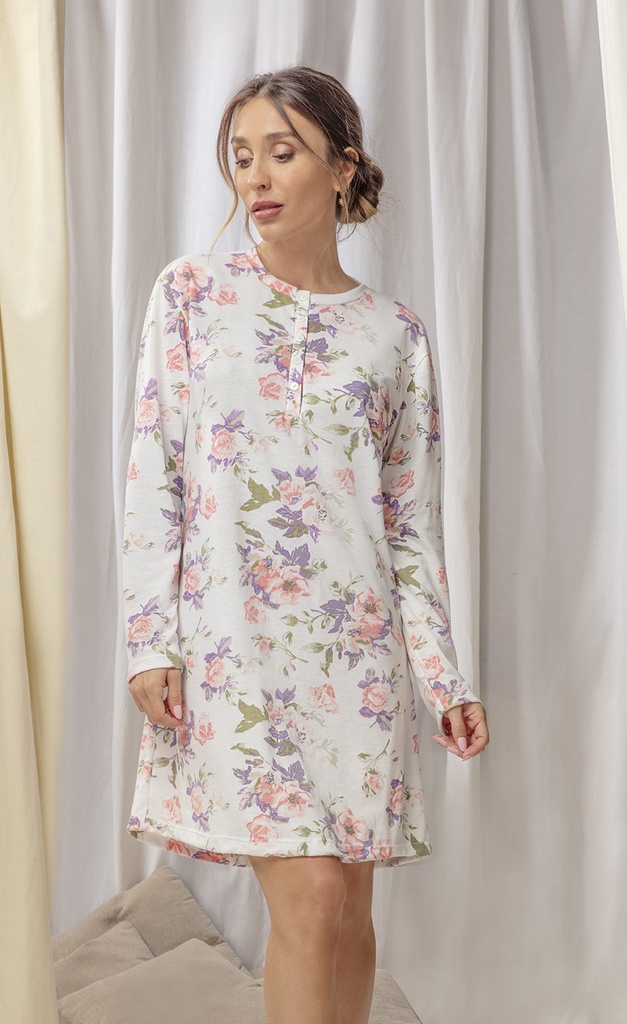 [LEN22223/E/E] DESCUENTO 10% LIQUIDACION DE TEMPORADA! I INV. CAMISON DE JERSEY - LINEA FLOWERS (8, LILA)
