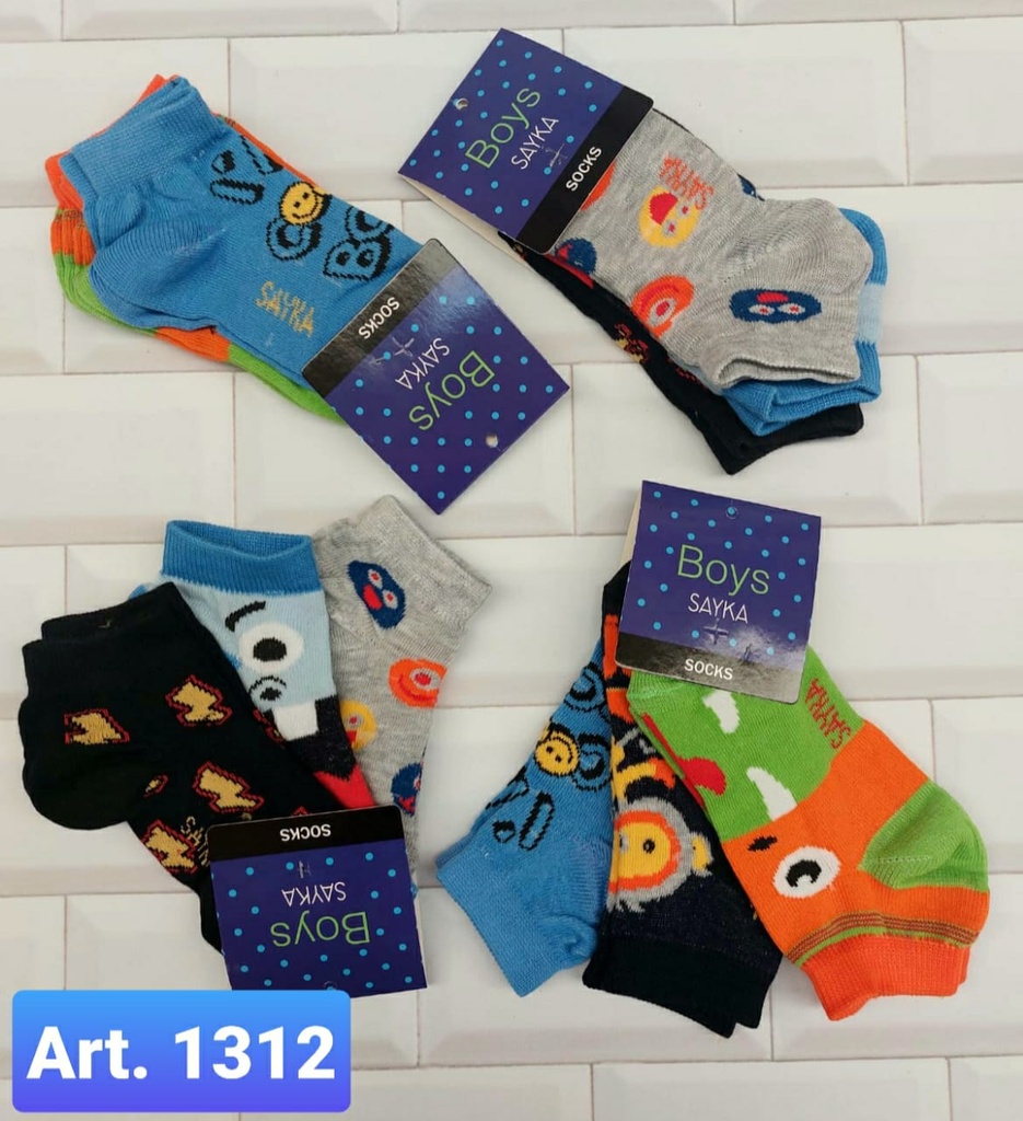 [SAYS8312] PACK X 3 SOQUETES NIÑOS ESTAMPADOS ALGODON (2)