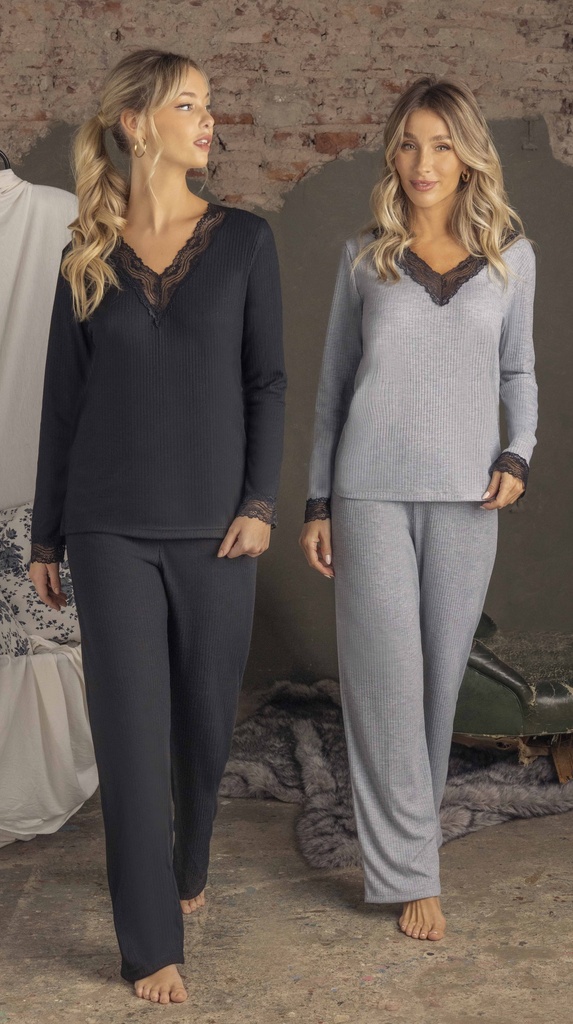 [LEN23375] DESCUENTO 10% LIQUIDACION DE TEMPORADA!  INV. PIJAMA DE MORLEY- LÍNEA MORLEY CON PUNTILLA (S, GRIS MELANGE)