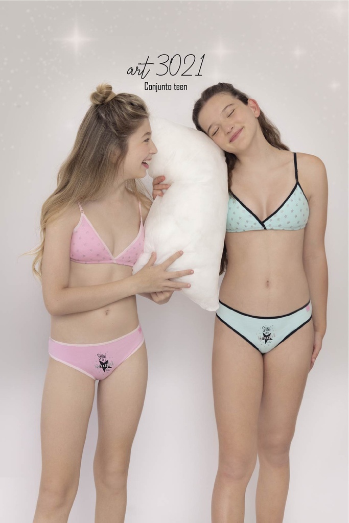 [MAR3021] CONJUNTO TEEN DE ALGODON Y LYCRA ESTAMPADO CON TAZA DESMONTABLE Y VEDETINA (70, ROSA)