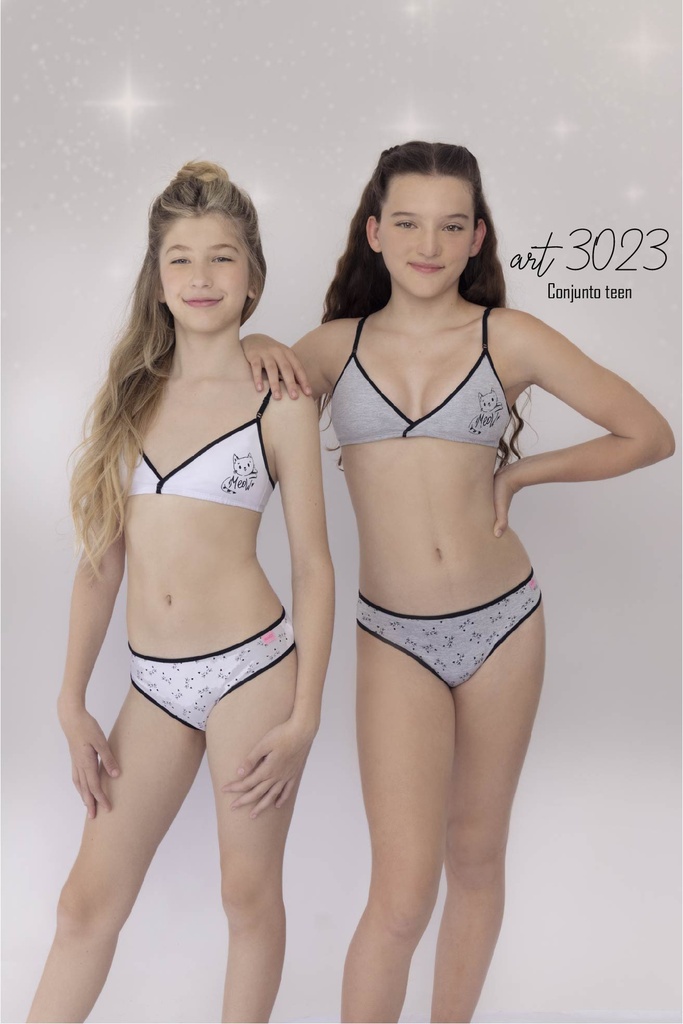 [MAR3023] CONJUNTO TEEN DE ALGODON Y LYCRA ESTAMPADO CON TAZA DESMONTABLE Y VEDETINA (70, BLANCO)