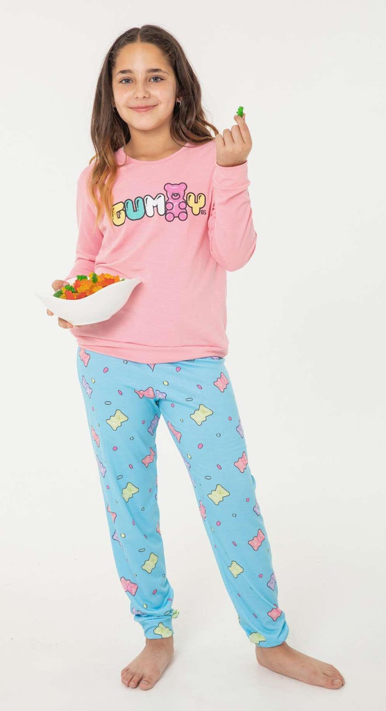 [BIAN23050] DESCUENTO 10% LIQUIDACION DE TEMPORADA!  INV. PIJAMA NENA CON PANTALON ESTAMPADO "GUMMY" (4, CELESTE)