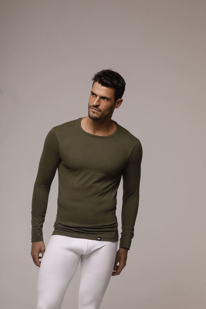 [XY4087] INV. CAMISETA BASICA MANGA LARGA CUELLO REDONDO, DE ALGODON CON LYCRA LISO. CORTE ANATOMICO (S, AZUL)
