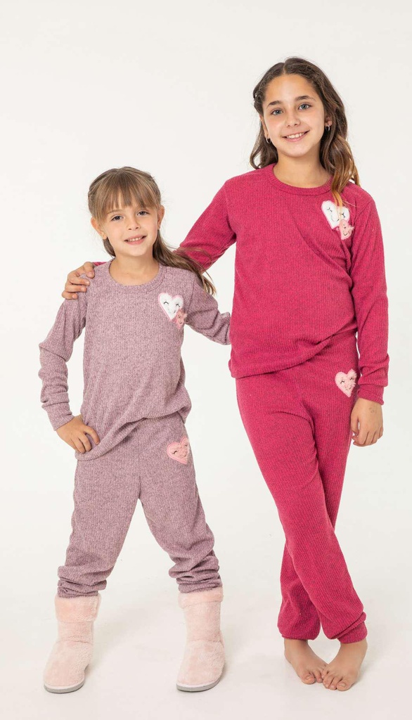 [BIAN23051/E] DESCUENTO 10% LIQUIDACION DE TEMPORADA!  INV. PIJAMA NENA EN MORLEY LANILLA CON BORDADO DE PELOS "CUORE" (10, ROSA)