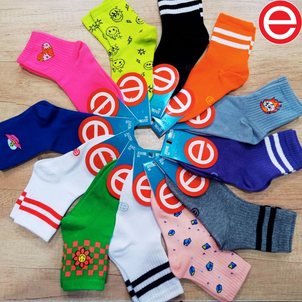 [ELE405] MEDIA JUVENIL 1/3 CAÑA TENIS ESTAMPADA (4, LISO)