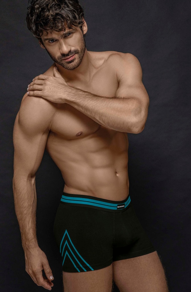 [BAK2028] BOXER ALGODON Y LYCRA. LISO CON ESTAMPA LOCALIZADA, ELASTICO CON DETALLE A CONTRATONO (S, NEGRO/BLANCO)