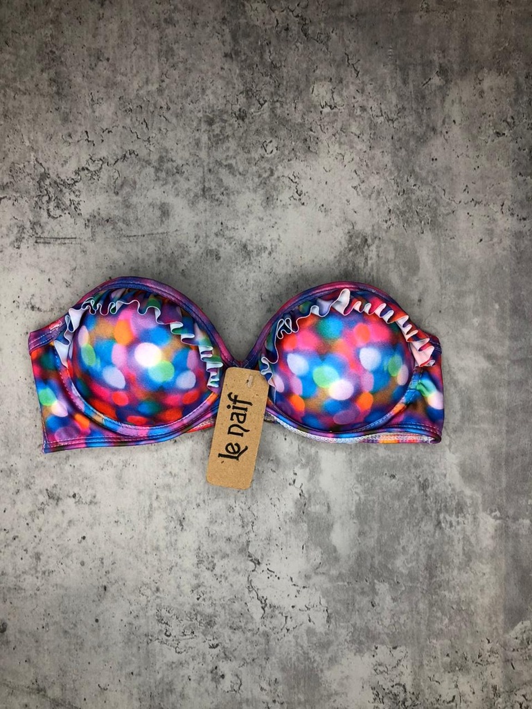 BLACK !  -15% ! MALLA STRAPLESS SOFT CON ARCO ESTAMPADO CON VOLADO