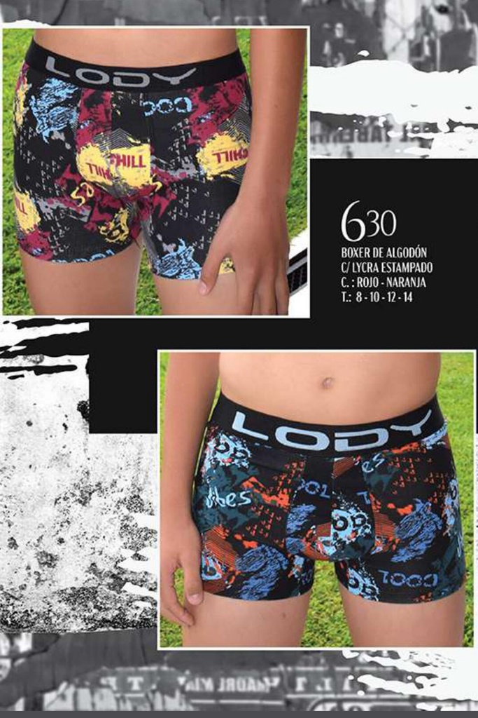 [LM630] BOXER NIÑOS DE ALGODON LYCRA ESTAMPADO CHILL (8, NARANJA)