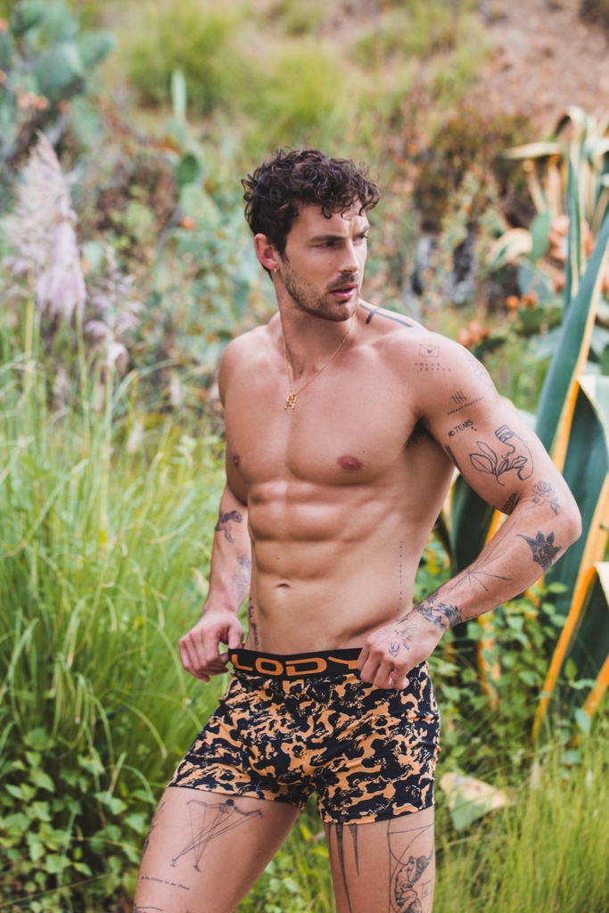 [LM958] BOXER DE ALGODON LYCRA ESTAMPADO SALPICADOS (S, AZUL)