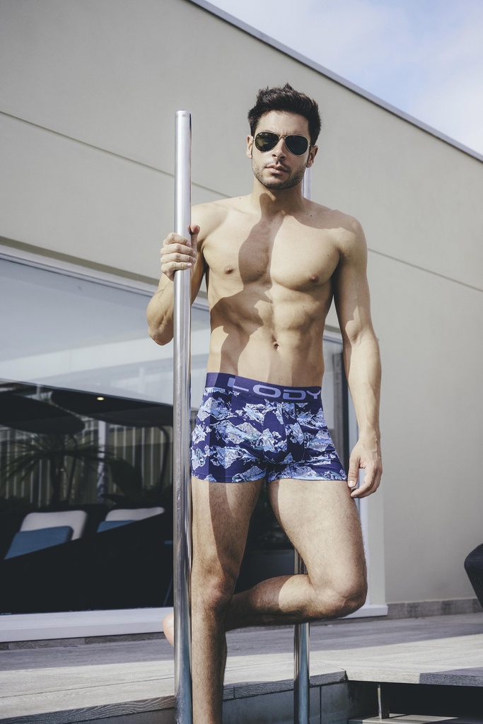 [LM960] BOXER DE ALGODON LYCRA ESTAMPADO MONTAÑAS (S, AZUL)