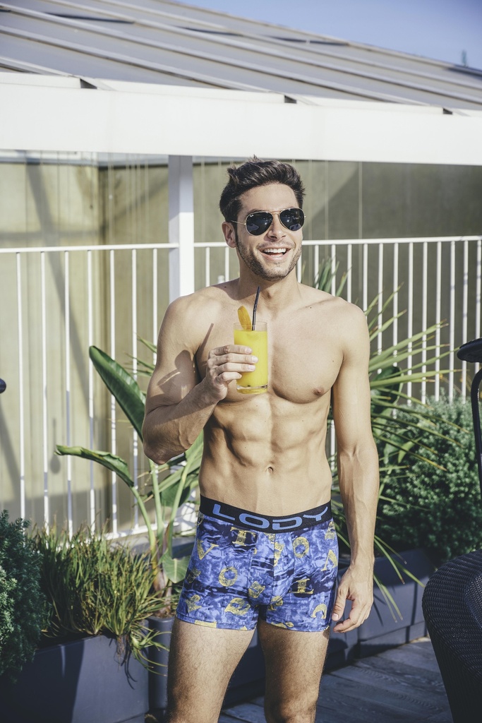 [LM965] BOXER DE ALGODON LYCRA ESTAMPADO LETRAS (S, AZUL)