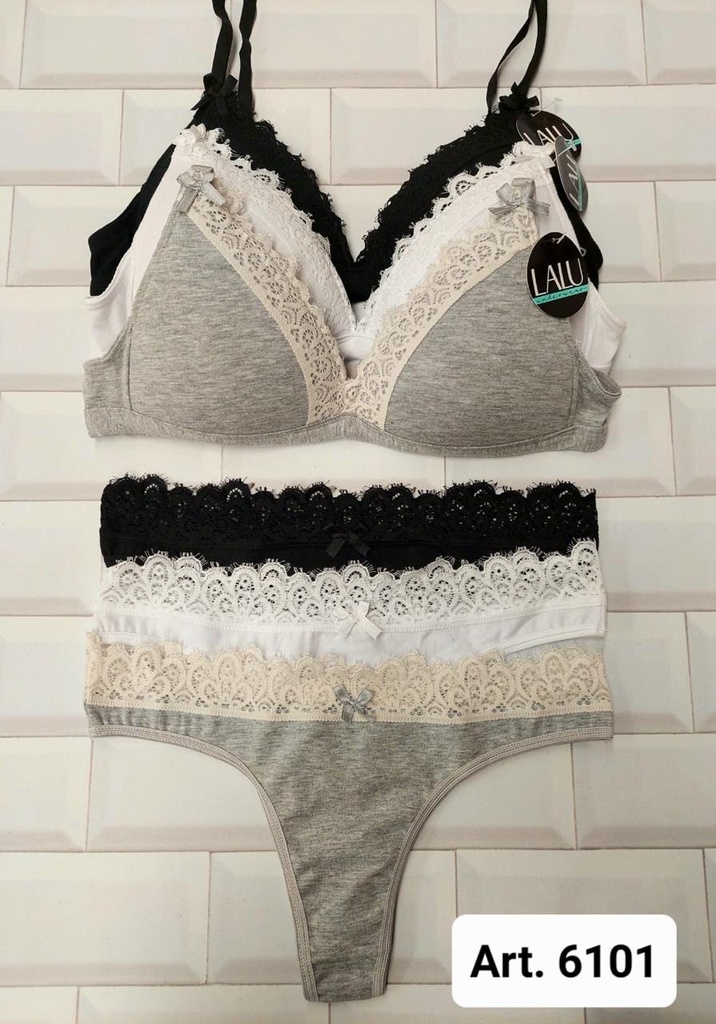 [LALU6101] CONJUNTO TRIANGULO TAZA SOFT ALG/LYCRA C/PUNTILLA (90, BLANCO)