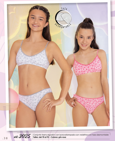 [MAR3025] CONJUNTO TEENS DE ALGODON Y LYCRA ESTAMPADO CON VEDETINA Y TAZA DESMONTABLE (70, GRIS)
