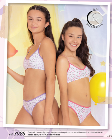 [MAR3026] CONJUNTO TEENS DE ALGODON Y LYCRA ESTAMPADO CON VEDETINA Y TAZA DESMONTABLE (70, LILA)