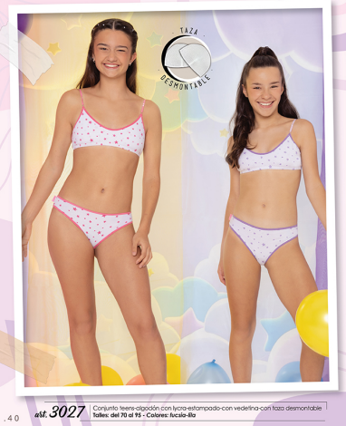 [MAR3027] CONJUNTO TEENS DE ALGODON Y LYCRA ESTAMPADO CON VEDETINA Y TAZA DESMONTABLE (70, FUCSIA)