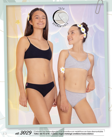 [MAR3029] CONJUNTO TEENS DE ALGODON Y LYCRA LISO CON VEDETINA Y TAZA DESMONTABLE (70, AVELLANA)