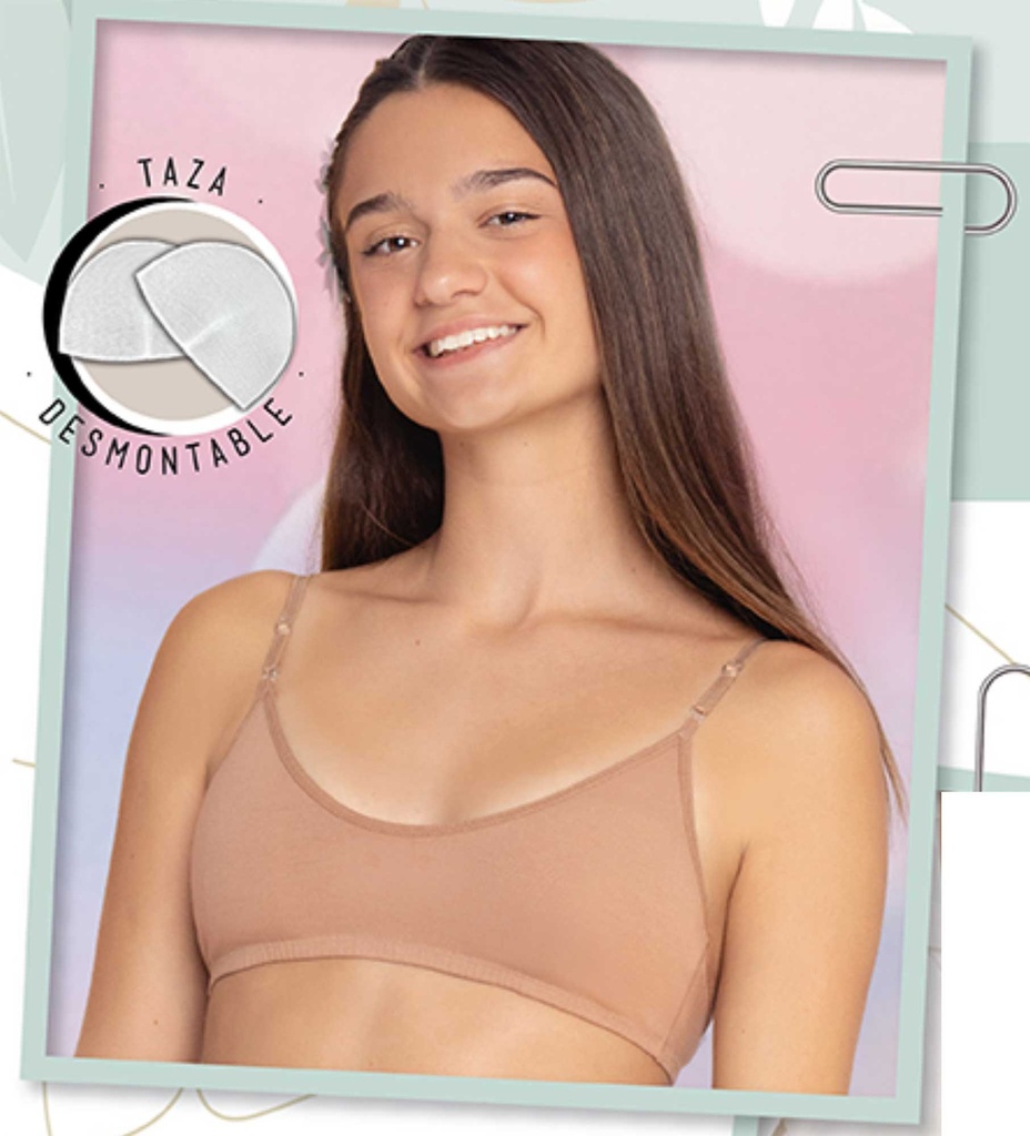 [MAR3030] CORPIÑO TOP TEENS DE ALGODON Y LYCRA LISO CON TAZA DESMONTABLE (70, AVELLANA)