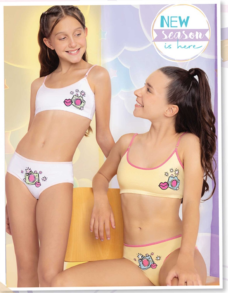 [MAR754] CONJUNTO TOP DE ALGODON Y LYCRA ESTAMPADO CON CULOTE (8, AMARILLO )