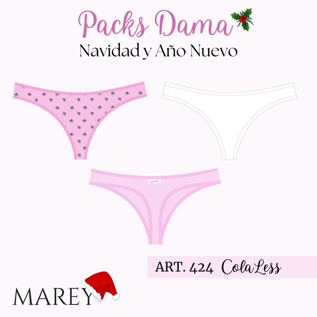 [MAR424R] PACK X3 COLALES LINEA NAVIDAD ROSAS (3)