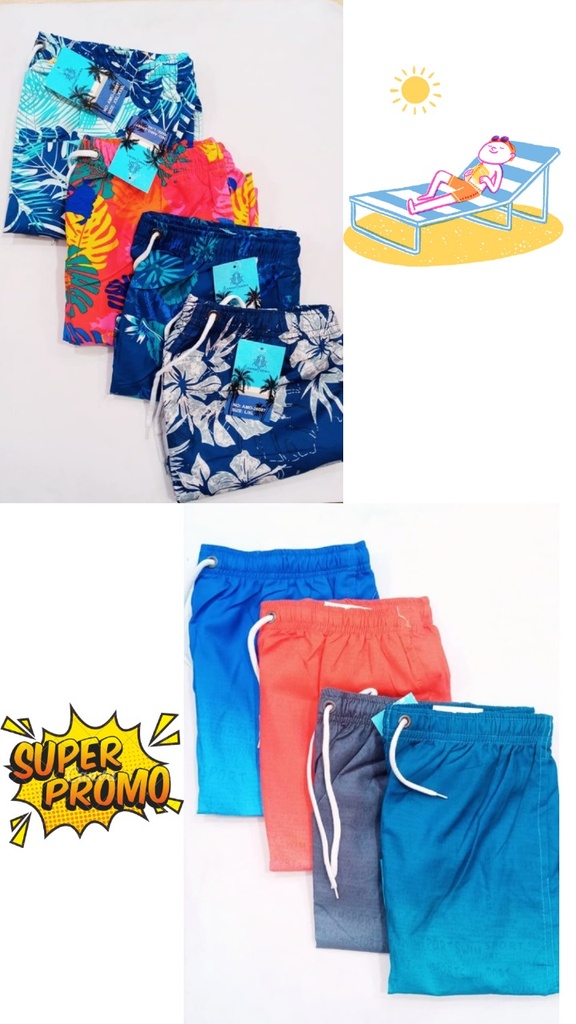 SHORT DE BAÑO ESTAMPADOS Y LISOS HOMBRE