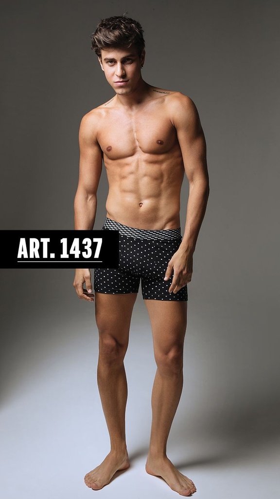 [XY1437] BOXER DE HOMBRE FONDO NEGRO CON CIRCULITOS ESTAMPADO ALG.  (S, NEGRO/BLANCO)