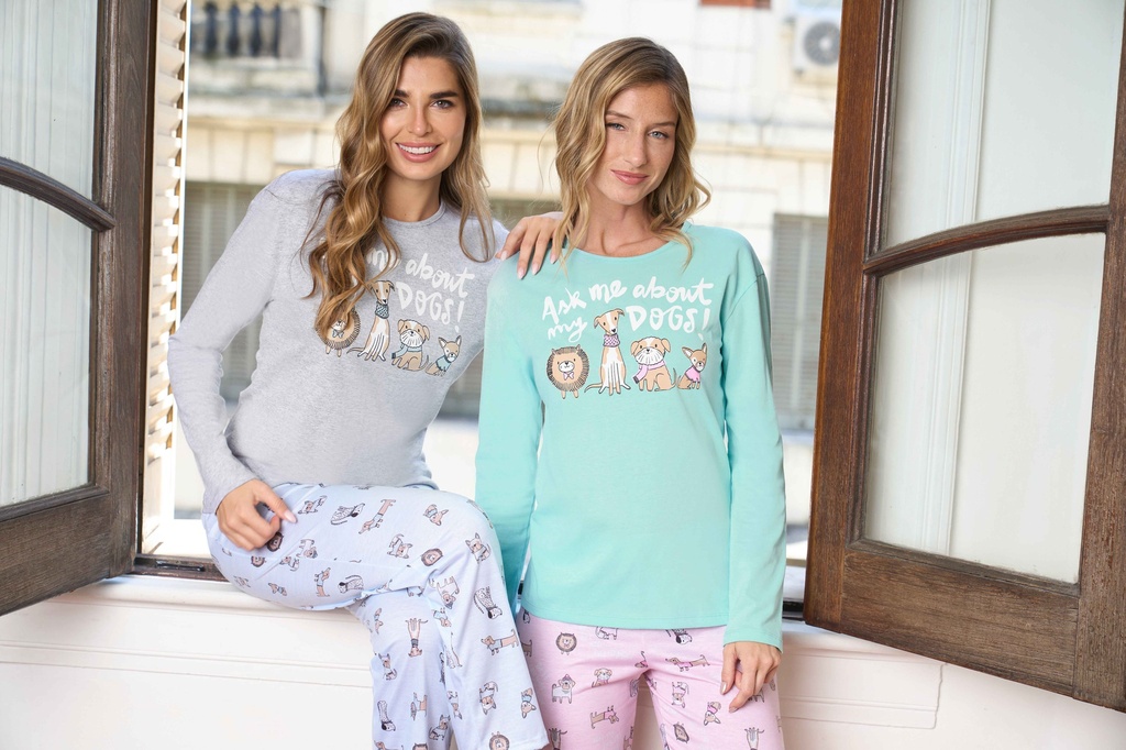 [LEN25356/E] DESCUENTO 10% LIQUIDACION DE TEMPORADA!  INV. PIJAMA DE JERSEY ESTAMPADO "PERRITOS" (5, GRIS)
