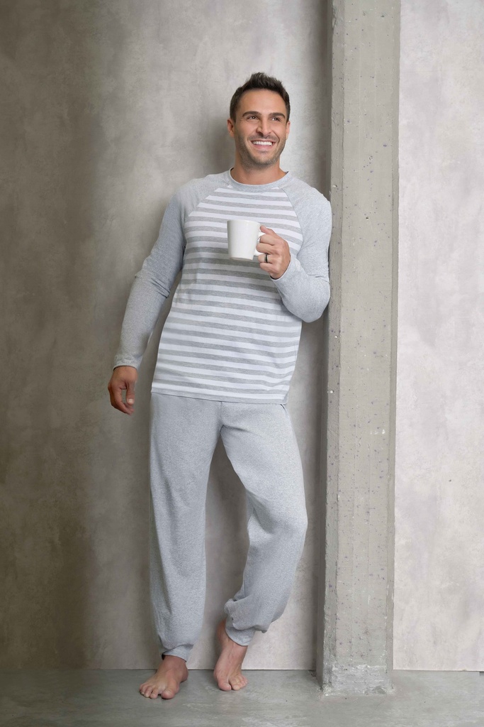 [LEN25551/E] DESCUENTO 10% LIQUIDACION DE TEMPORADA!  INV. PIJAMA HOMBRE RAYADO (6, GRIS)