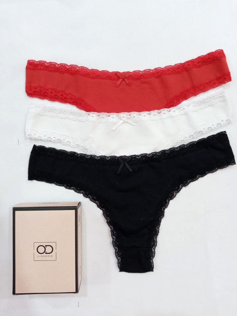 [LOD9255] PACK X3 COLALES DE ALGODÓN Y LYCRA CON PUNTILLA