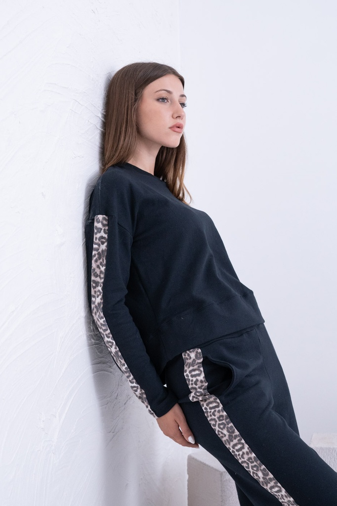 [TRE5503] DESCUENTO 10% LIQUIDACION DE TEMPORADA! I INV. BUZO Y PANTALON RUSTICO CON RECORTE EN ANIMAL PRINT (4, NEGRO)