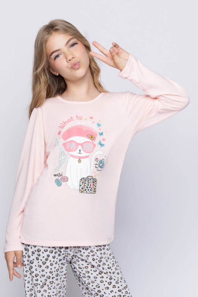 [SP11737] DESCUENTO 10% LIQUIDACION DE TEMPORADA! INV. PIJAMA NENA DE ALGODON REMERA CON ESTAMPA LOCALIZADA Y PANTALON PRINT (6, LILA)