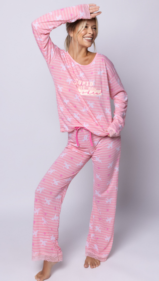 [SP11741] DESCUENTO 10% LIQUIDACION DE TEMPORADA! INV. PIJAMA DAMA DE ALGODON ESTAMPADO SIN PUÑO (S, CORAL)