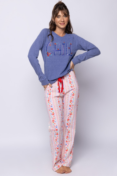 [SP11743] DESCUENTO 10% LIQUIDACION DE TEMPORADA! INV. PIJAMA DAMA DE ALGODON ESTAMPADO (S, AZUL)