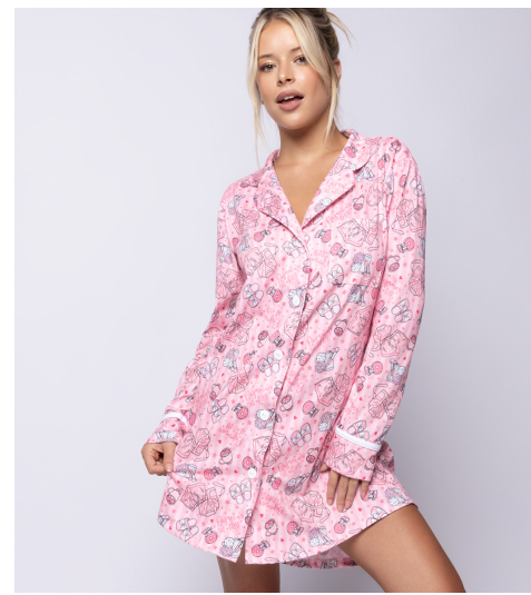 [SP11745] DESCUENTO 10% LIQUIDACION DE TEMPORADA! IINV. CAMISON ABOTONADO DE ALGODON ESTAMPADO (S)
