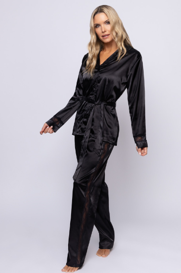 [SP11756] DESCUENTO 10% LIQUIDACION DE TEMPORADA!  INV. PIJAMA DAMA INVIERNO SATEN LISO CON CAMISA Y LAZO PARA ATAR PANTALON LARGO SO STYLISH (L)
