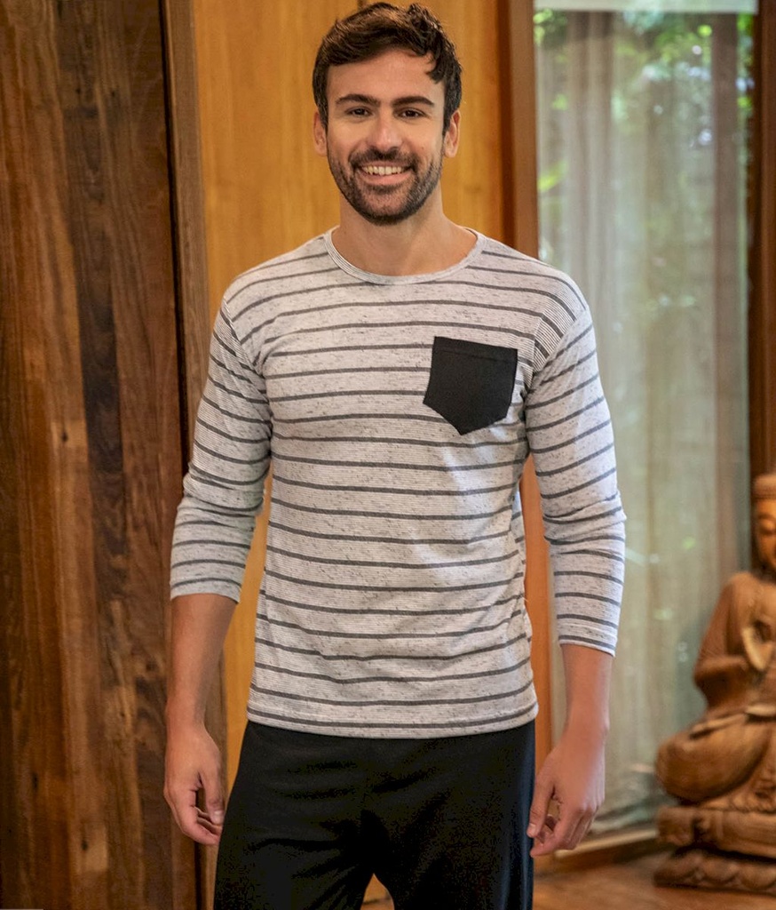[BIANF25623/E] DESCUENTO 10% LIQUIDACION DE TEMPORADA!  INV. PIJAMA HOMBRE PANTALON LISO Y CAMISETA RAYADA (6)