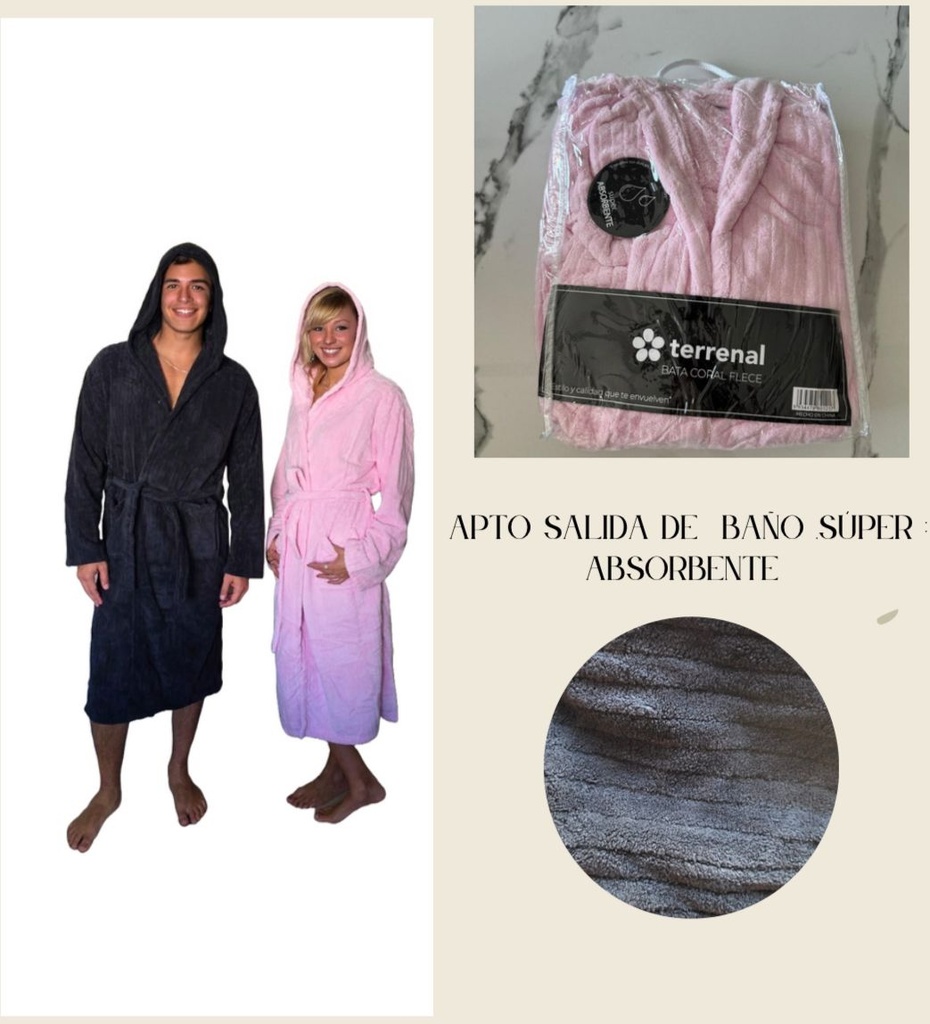 [TERREBCF4] DESCUENTO 10% LIQUIDACION DE TEMPORADA! INV. BATA CORAL FLEECE ACANALADA CON CAPUCHA apta para salida de baño