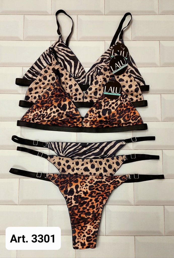 [LALU3301] CONJUNTO BRALETTE MICROFIBRA ESTAMPADA CON REGULABLE (85, CEBRA)