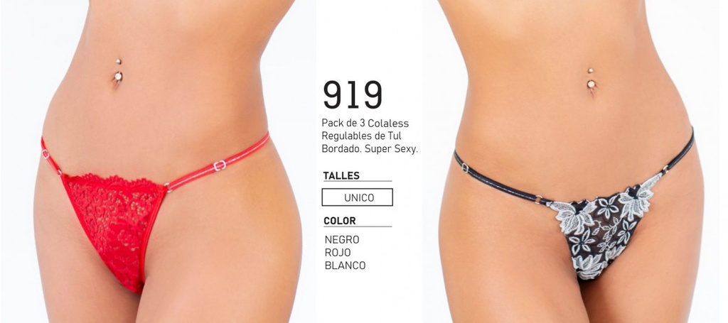 [NAT919] PACK X3 COLALES REGULABLE DE TUL BORDADO