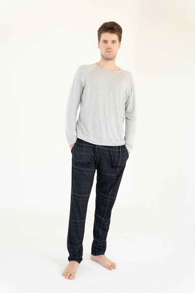 [ANDP9051] DESCUENTO 10% LIQUIDACION DE TEMPORADA!  INV. PIJAMA DE HOMBRE REMERA M/L LISA Y PANTALON ESTAMPADO CUADRILLE (1, VERDE)