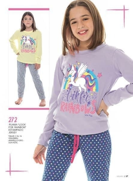 [WOL272] DESCUENTO 15% LIQUIDACION DE TEMPORADA!  INV. PIJAMA INVIERNO DE JERSEY "LOOK FOR RAINBOW" (2, LILA)