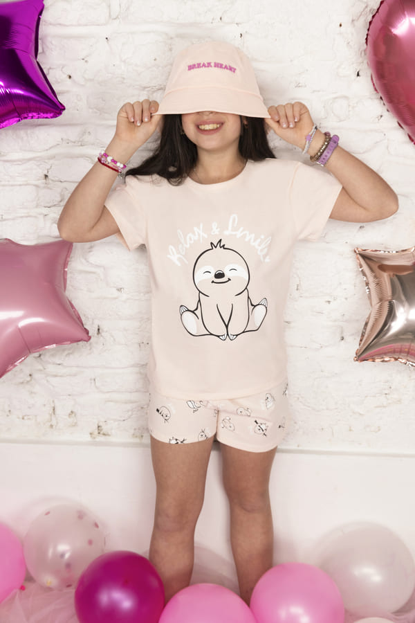 [LEN26902] VER. PIJAMA REMERA Y SHORT DE NENA ESTAMPADO (8, GRIS)