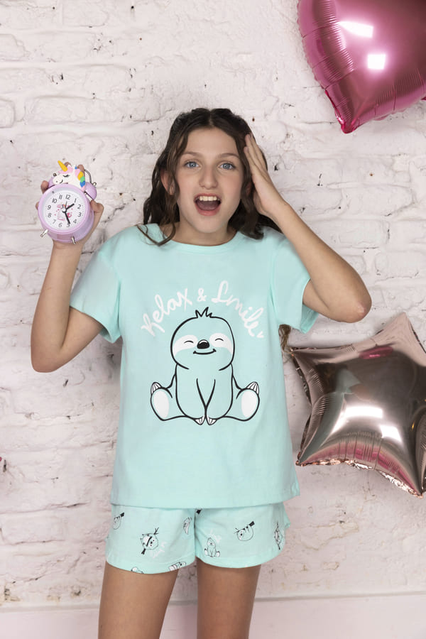 [LEN26902/G] VER. PIJAMA REMERA Y SHORT DE NENA ESTAMPADO (10, GRIS)
