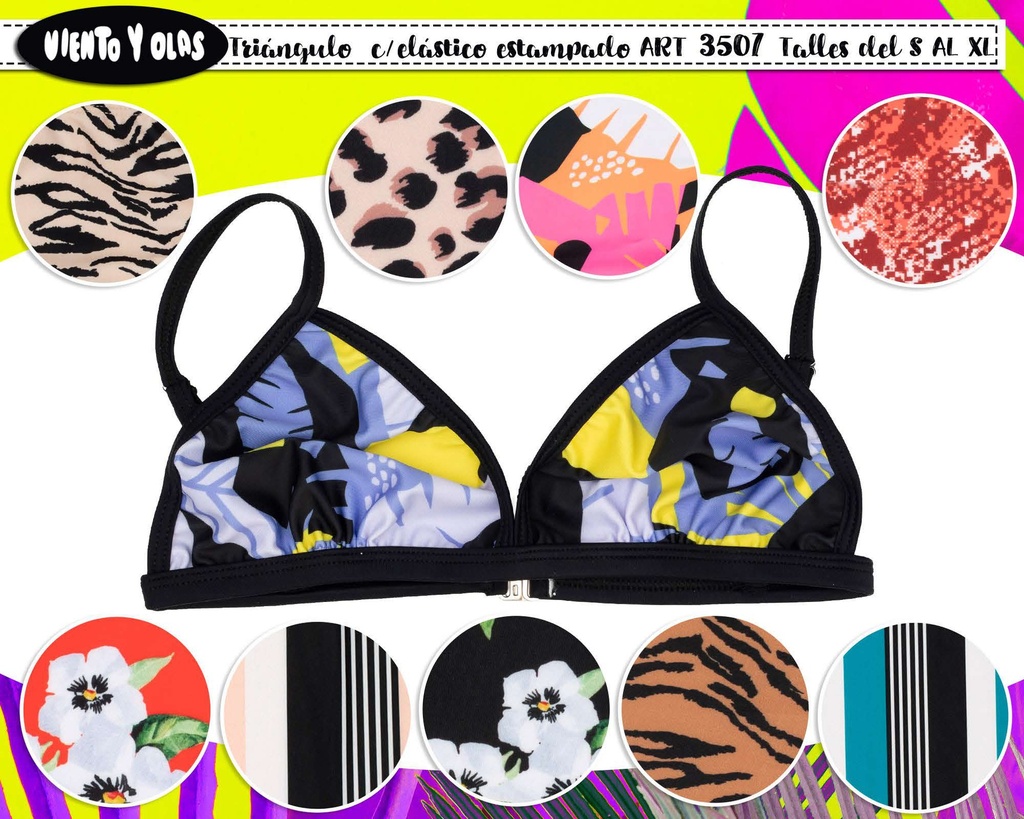 [VYO3507] MALLA DAMA CORPIÑO TRIÁNGULO CON ELÁSTICO ANCHO ESTAMPADO. (S)