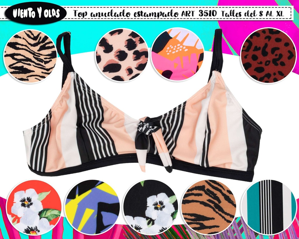 [VYO3510] MALLA DAMA TOP CON MOÑO NUDO ESTAMPADO. (S)