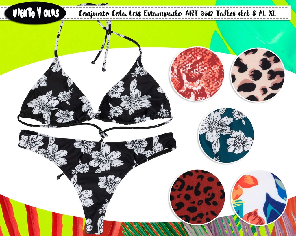 [VYO3512] MALLA DAMA CONJUNTO BIKINI TRIÁNGULO COLALES, ESTAMPADO (S)